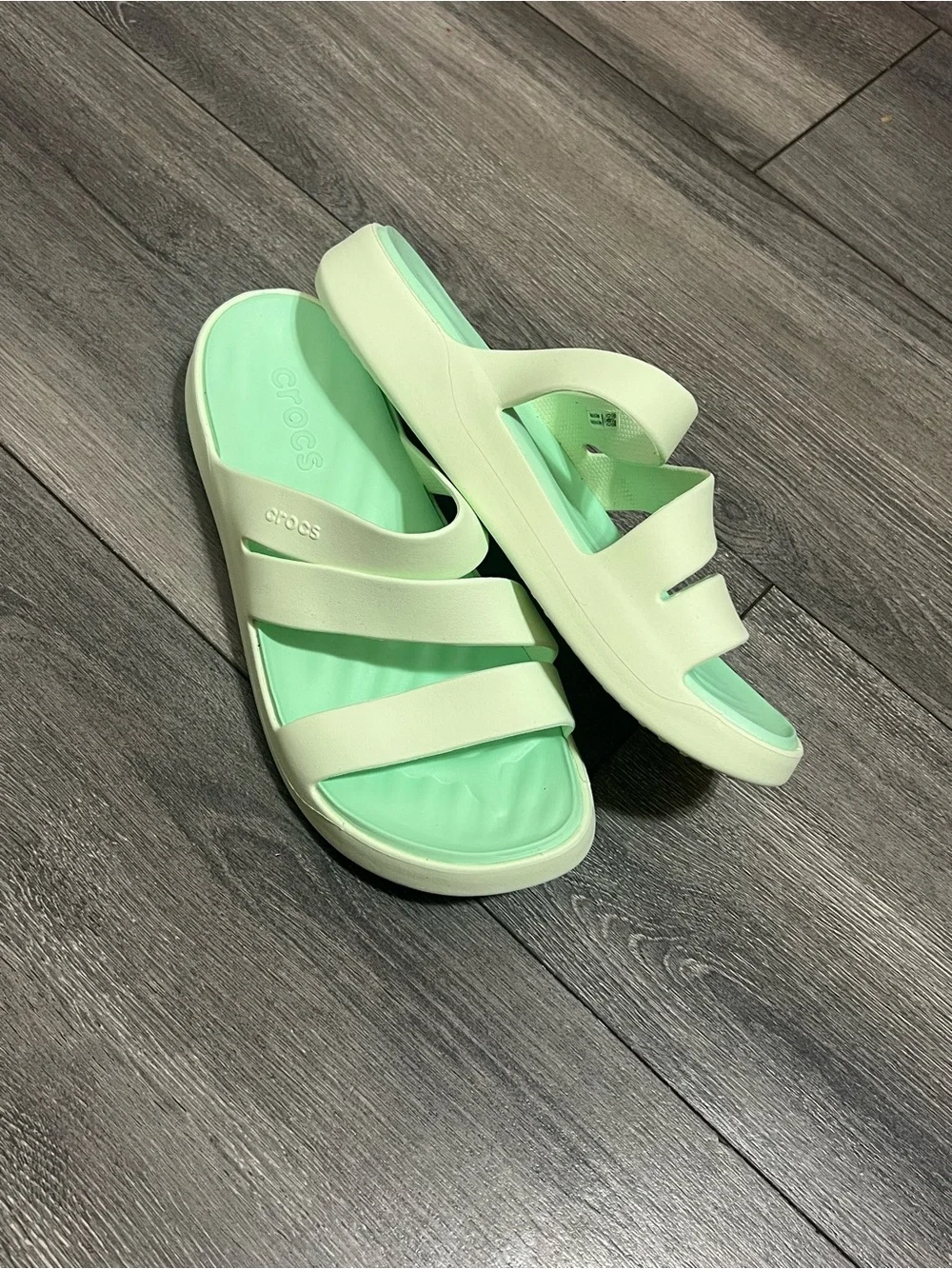 CROCS Women’s Light Mint Green Dual-Strap Slide Sandals